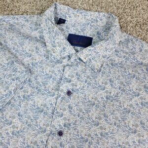 David Donahue Mens Medium White AOP Fish Button Up Short Sleeve